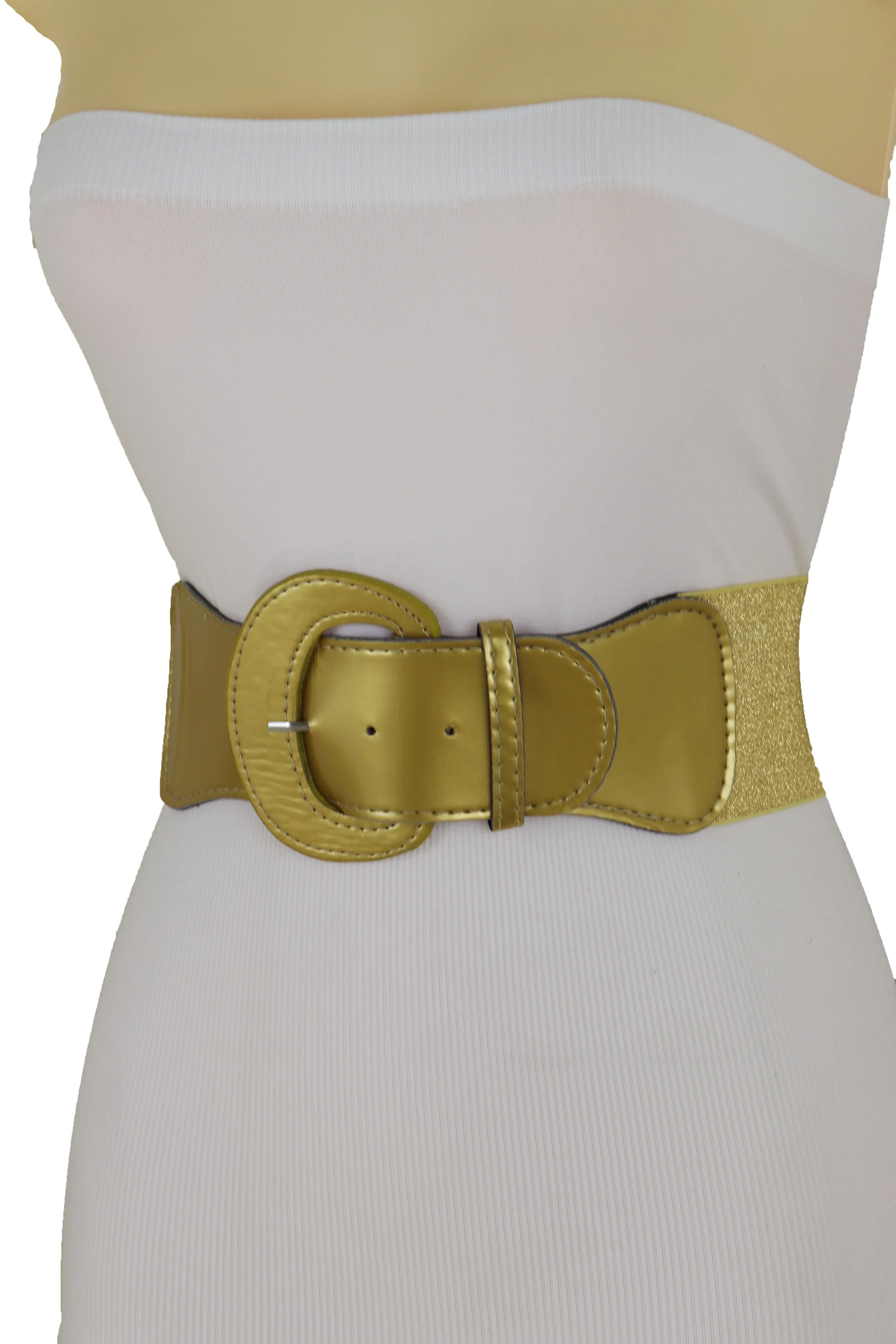 Narrow High Waist Hip Stretch Casual Belt Silver Metal Rings Buckle