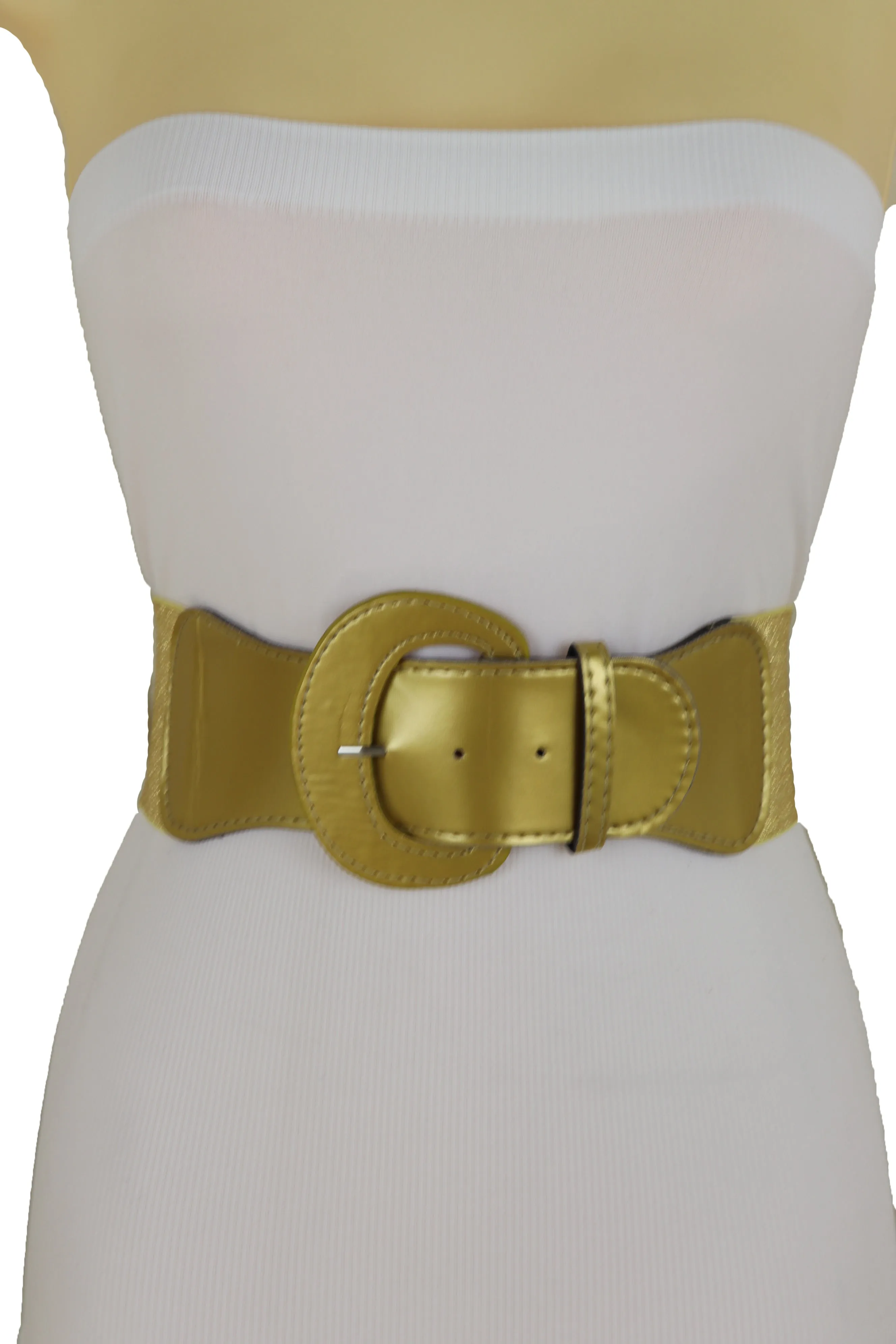 Narrow High Waist Hip Stretch Casual Belt Silver Metal Rings Buckle