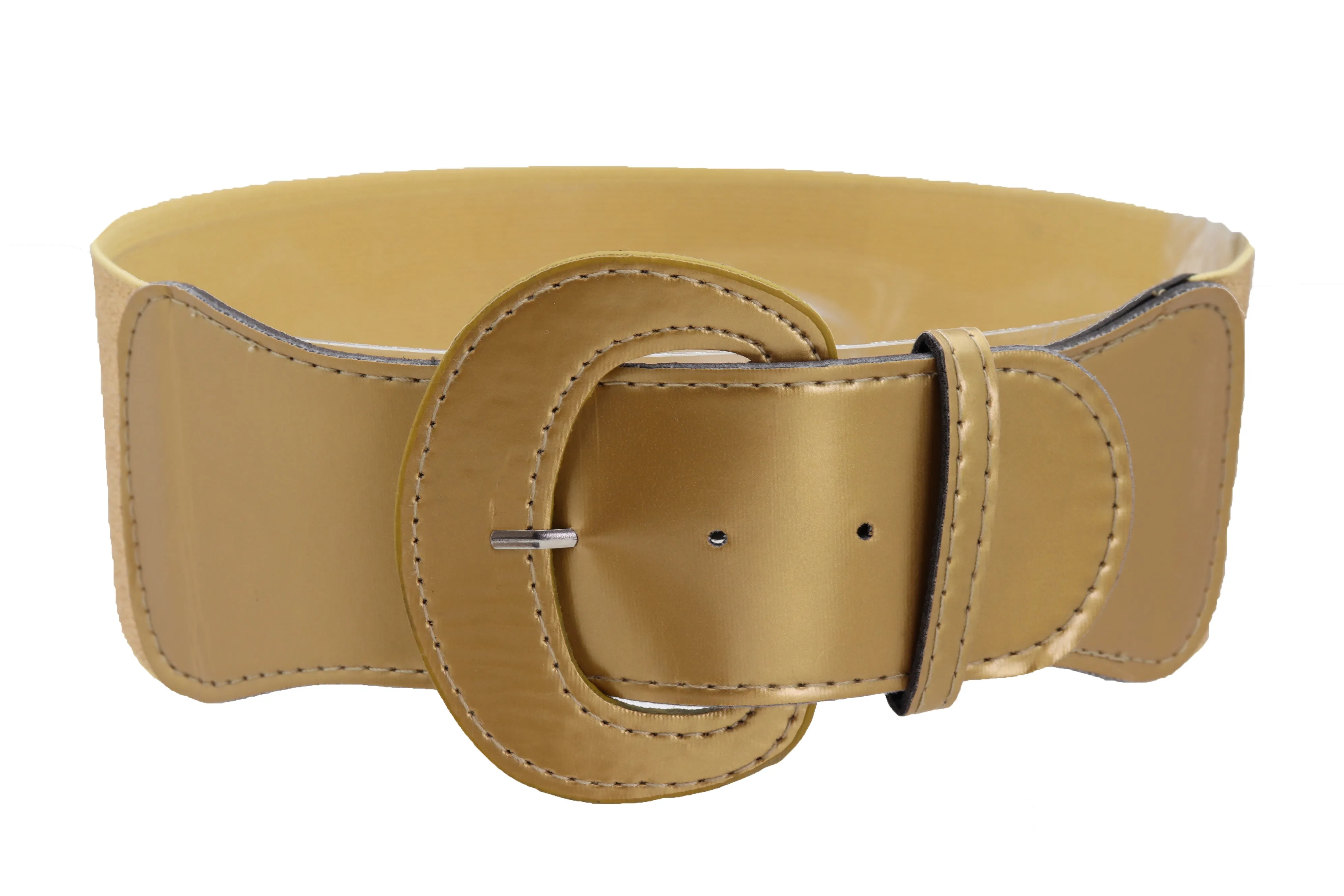 Narrow High Waist Hip Stretch Casual Belt Silver Metal Rings Buckle