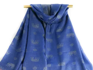Navy Blue Elephant Charm Pashmina Scarf Bohemian Shawl