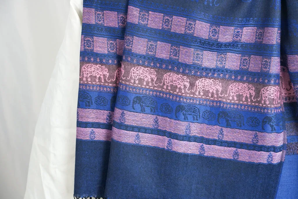 Navy Blue Elephant Charm Pashmina Scarf Bohemian Shawl