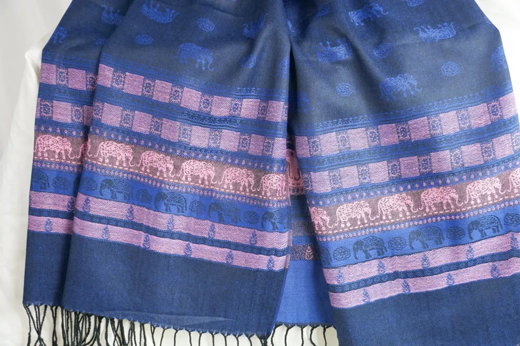 Navy Blue Elephant Charm Pashmina Scarf Bohemian Shawl