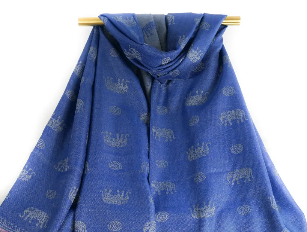 Navy Blue Elephant Charm Pashmina Scarf Bohemian Shawl