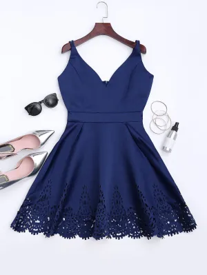 Navy Hollow Out Strappy Flare Dress