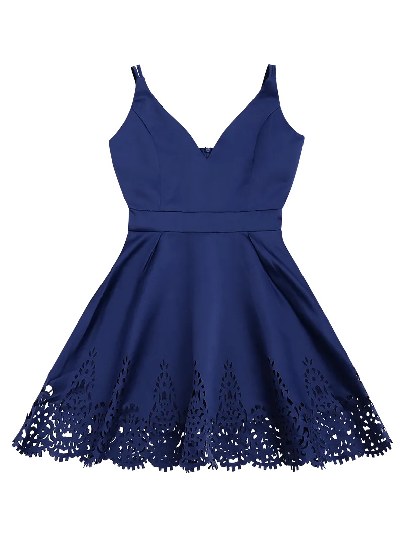Navy Hollow Out Strappy Flare Dress