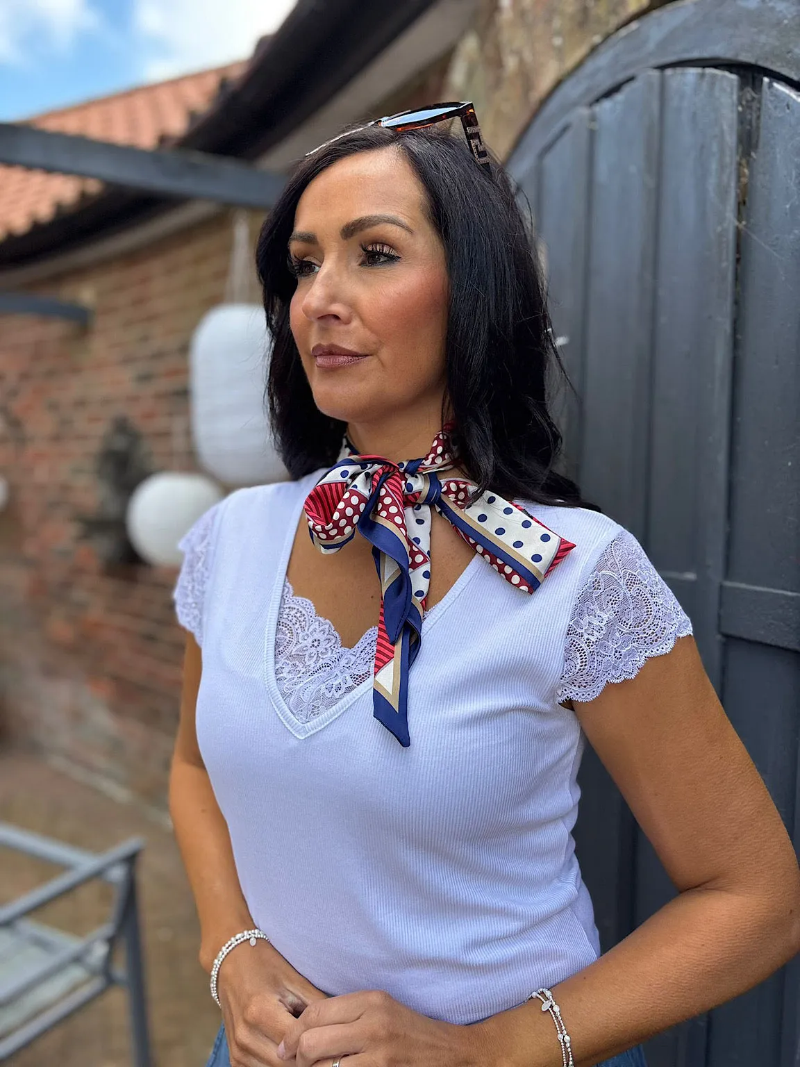 Navy Polka Dot Neck/ Head Scarf