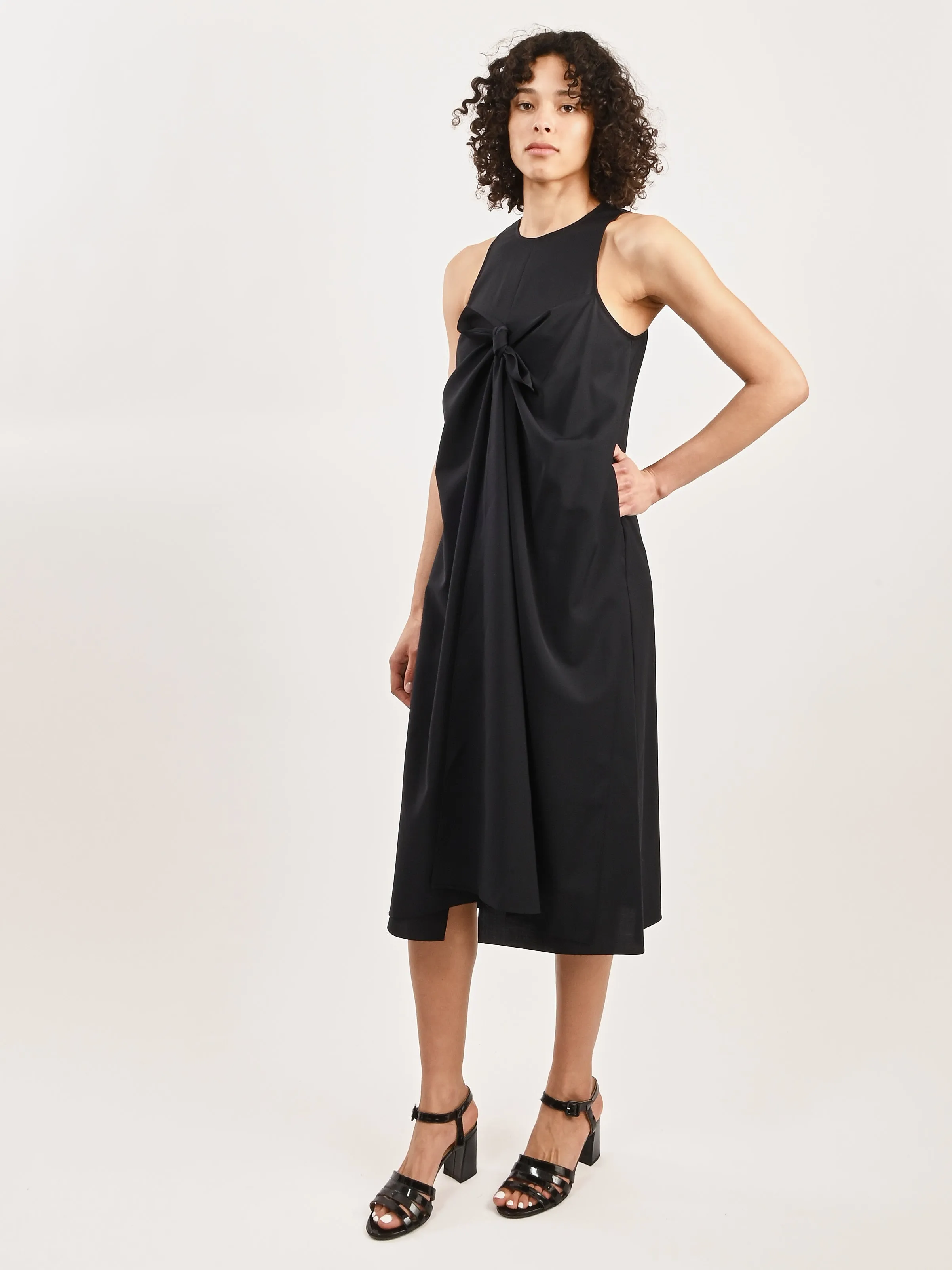 Navy Tropical Wool Tie Front Dress