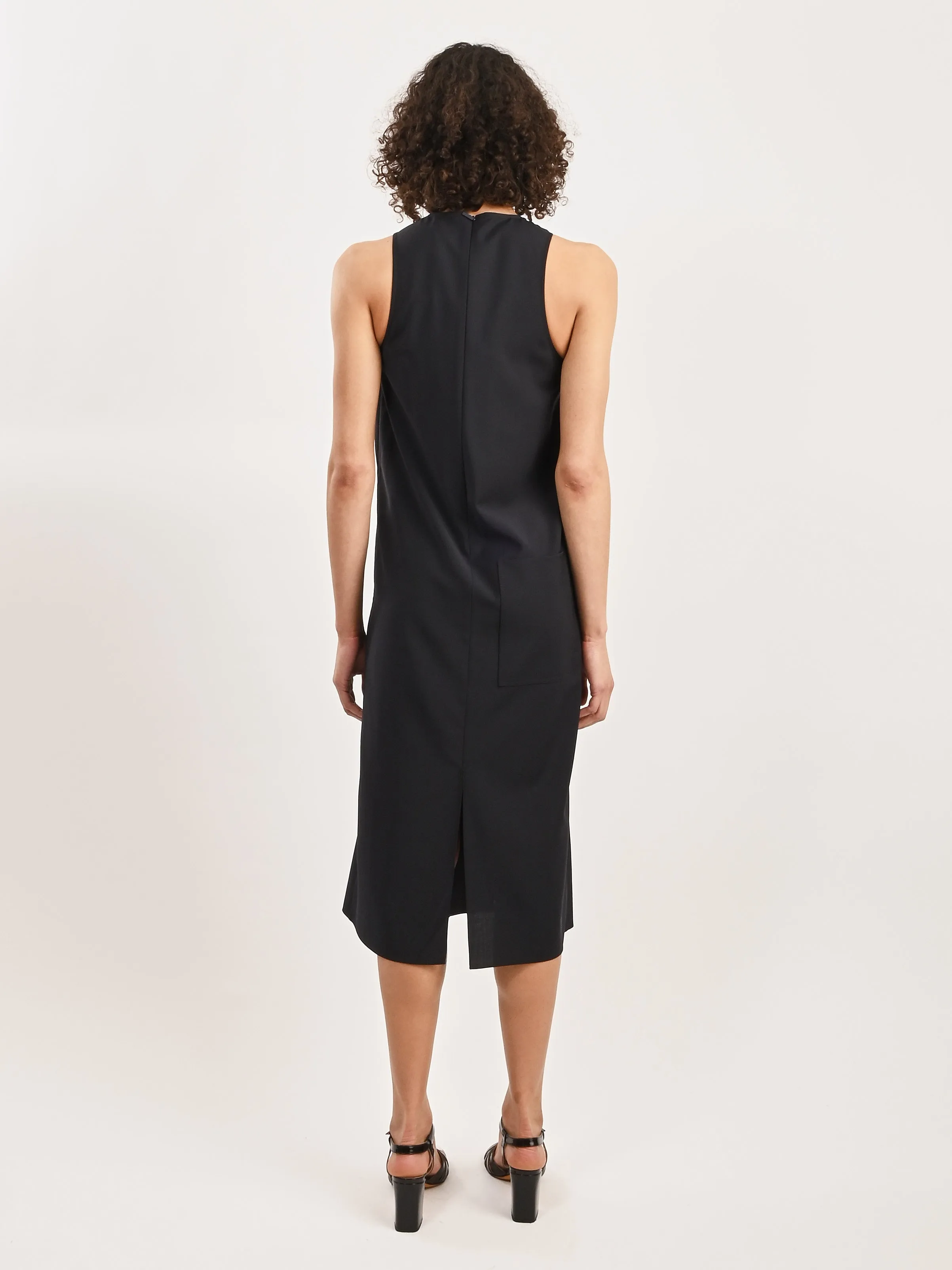 Navy Tropical Wool Tie Front Dress