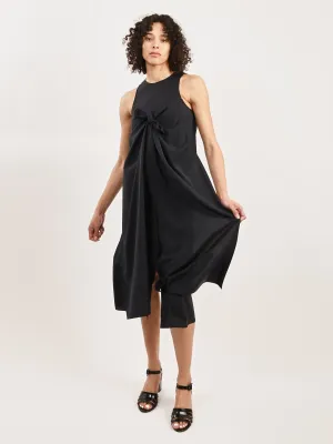 Navy Tropical Wool Tie Front Dress
