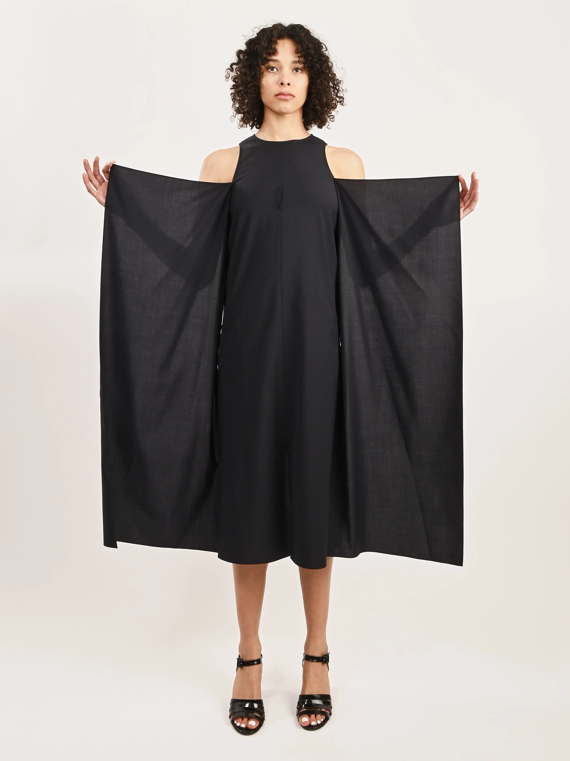 Navy Tropical Wool Tie Front Dress