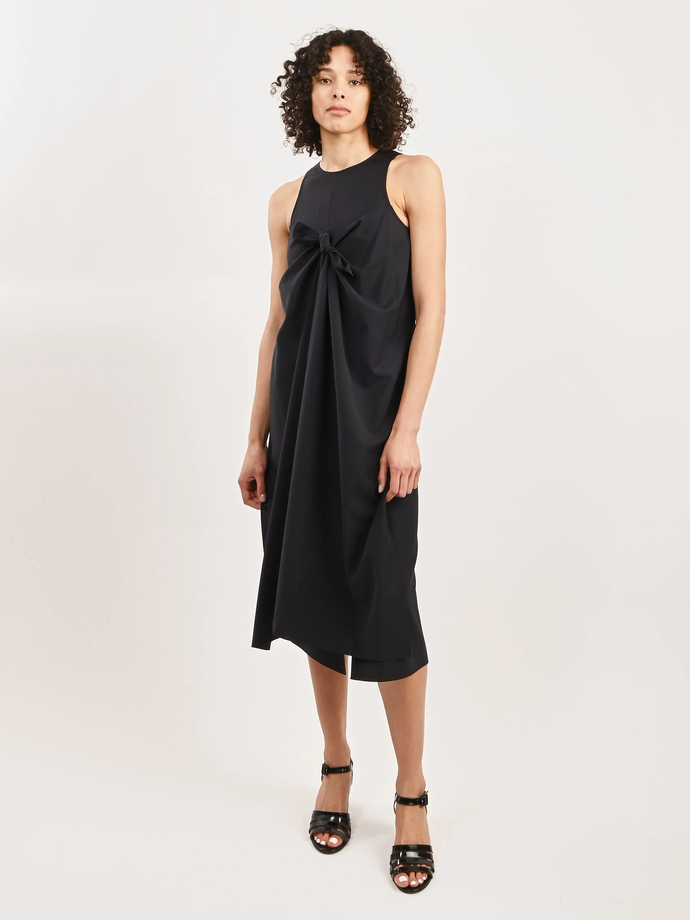 Navy Tropical Wool Tie Front Dress