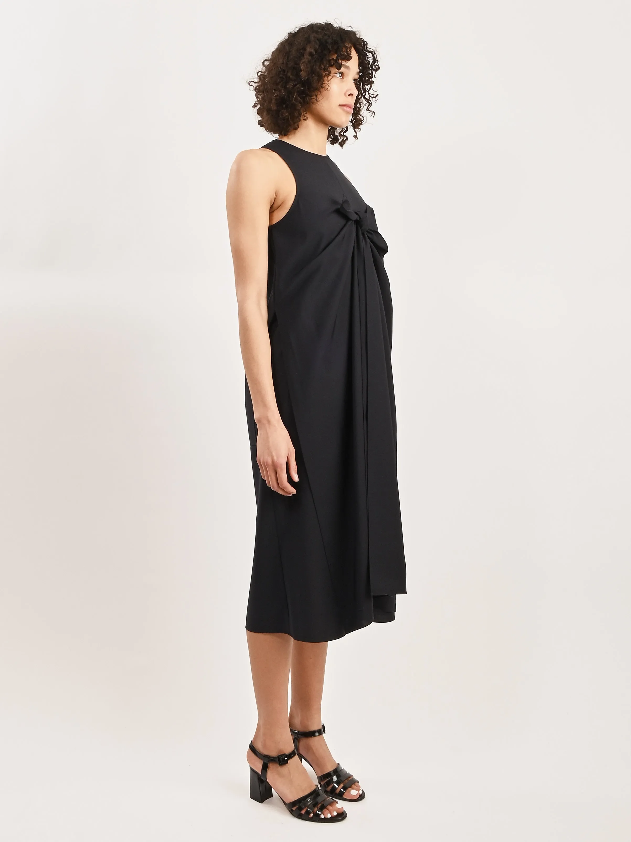 Navy Tropical Wool Tie Front Dress