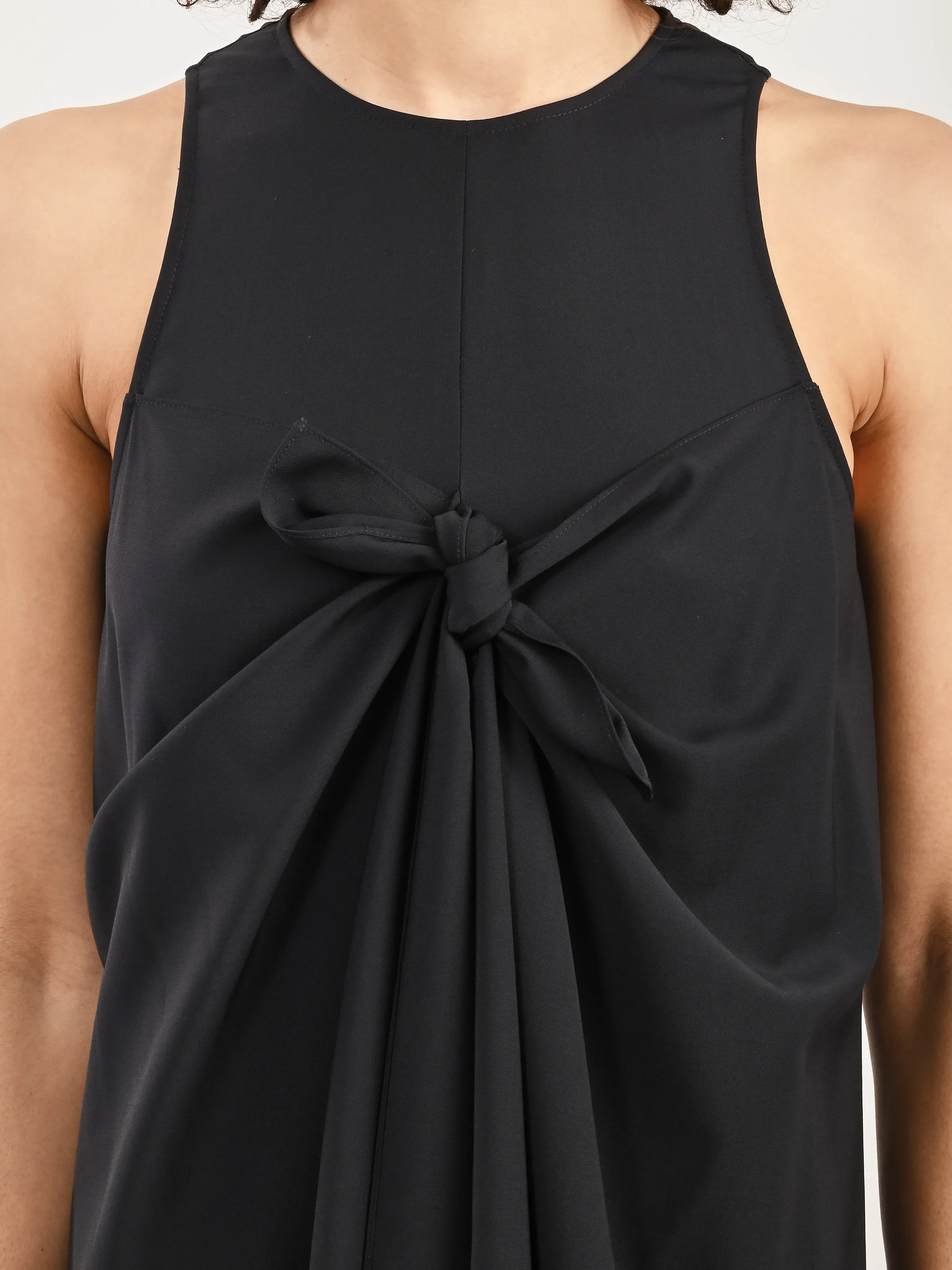 Navy Tropical Wool Tie Front Dress