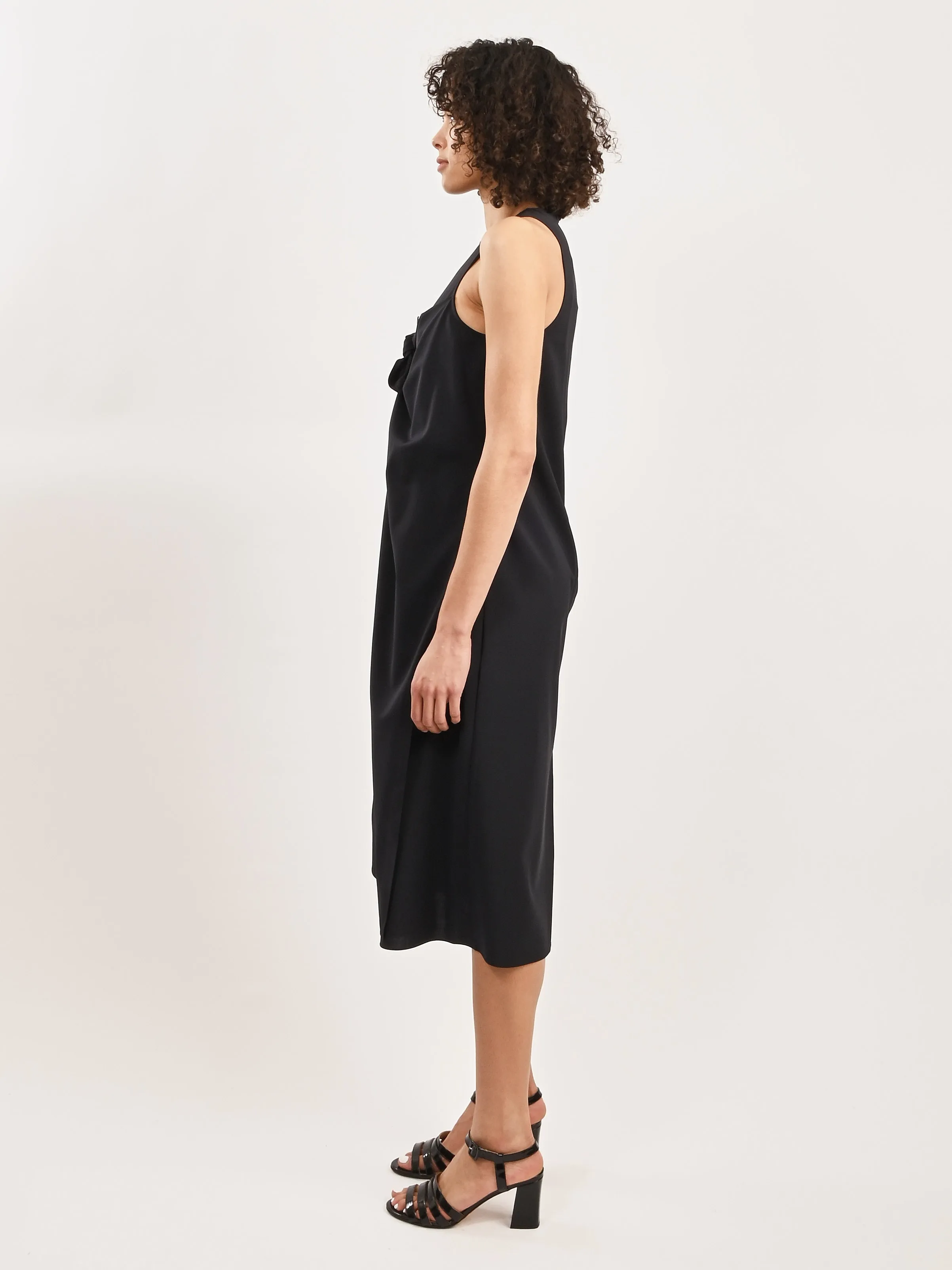 Navy Tropical Wool Tie Front Dress