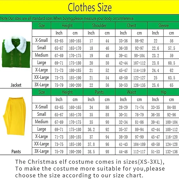 NEW Buddy The Elf Costume Mens Christmas Elf Costume Cosplay Full Set Holiday Party Costumes, Adults, Sz L, Retails $79 