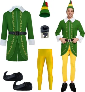 NEW Buddy The Elf Costume Mens Christmas Elf Costume Cosplay Full Set Holiday Party Costumes, Adults, Sz L, Retails $79 