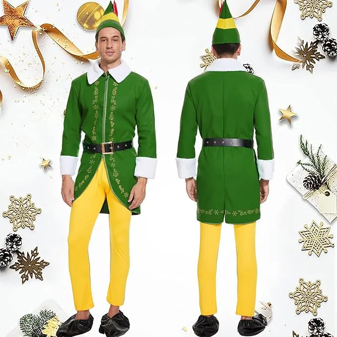 NEW Buddy The Elf Costume Mens Christmas Elf Costume Cosplay Full Set Holiday Party Costumes, Adults, Sz L, Retails $79 