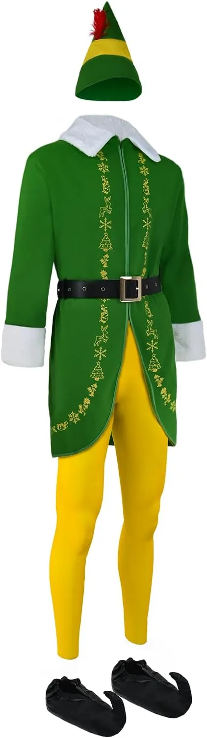 NEW Buddy The Elf Costume Mens Christmas Elf Costume Cosplay Full Set Holiday Party Costumes, Adults, Sz L, Retails $79 