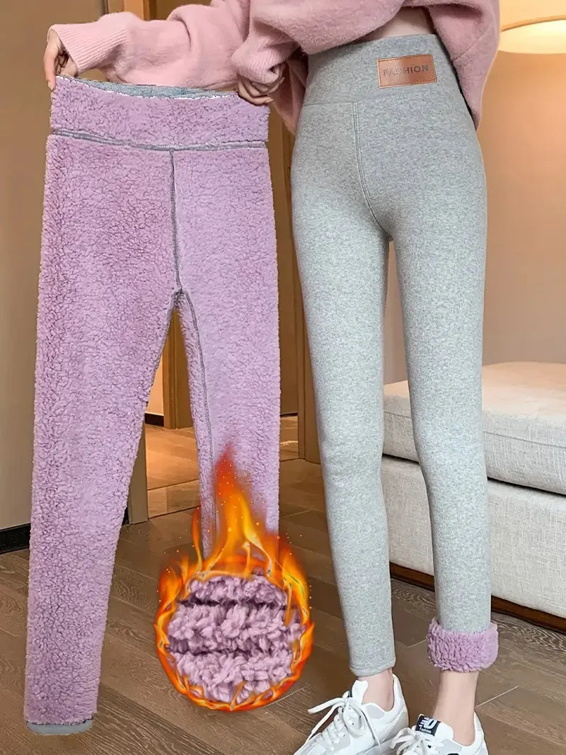 NEW Cozy & Chic Purple Fleece-Lined Leggings with Fashion Patch - Stretchy, Opaque Winter Warmth, Machine Washable - Elegant High-Waist Design for Women, Leggings, Sz S