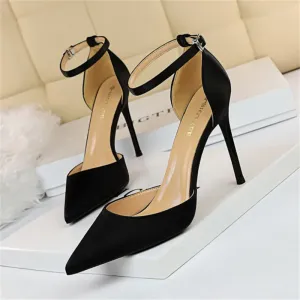 New Elegant Stylish Silk Glitter Blue Heels Pumps