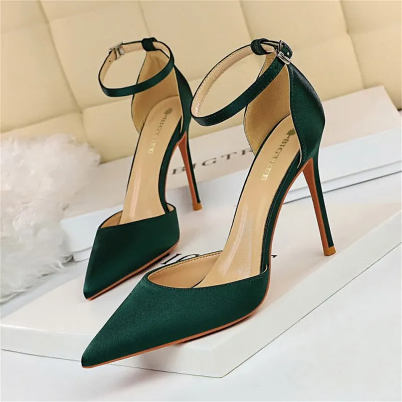 New Elegant Stylish Silk Glitter Blue Heels Pumps