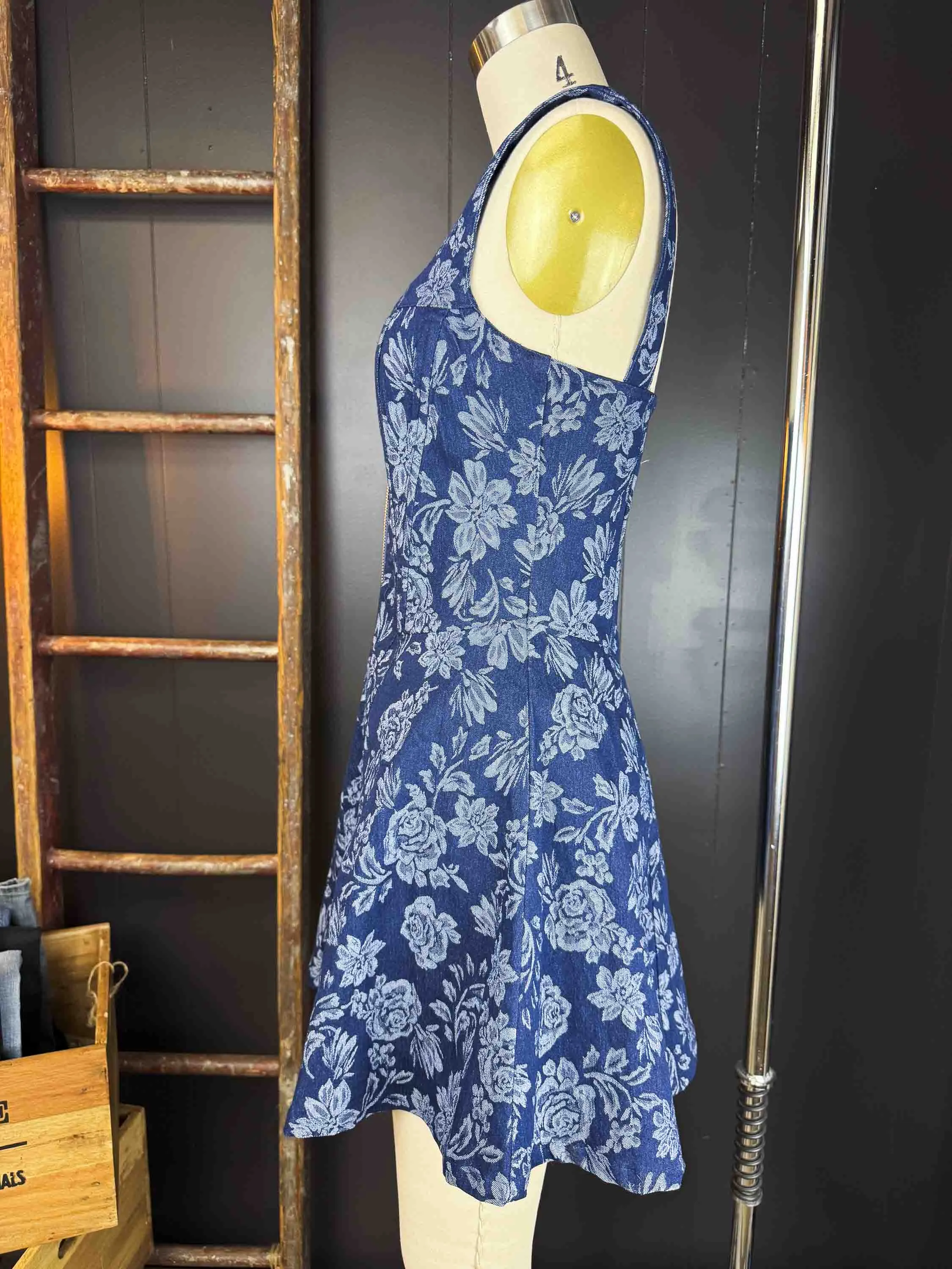 New Floral Jacquard Denim Zip-Up Corset Mini Dress