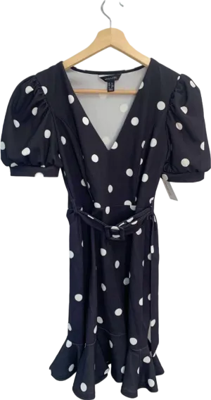 New Look Black and White Polka Dot Puff Sleeve Dress UK 8