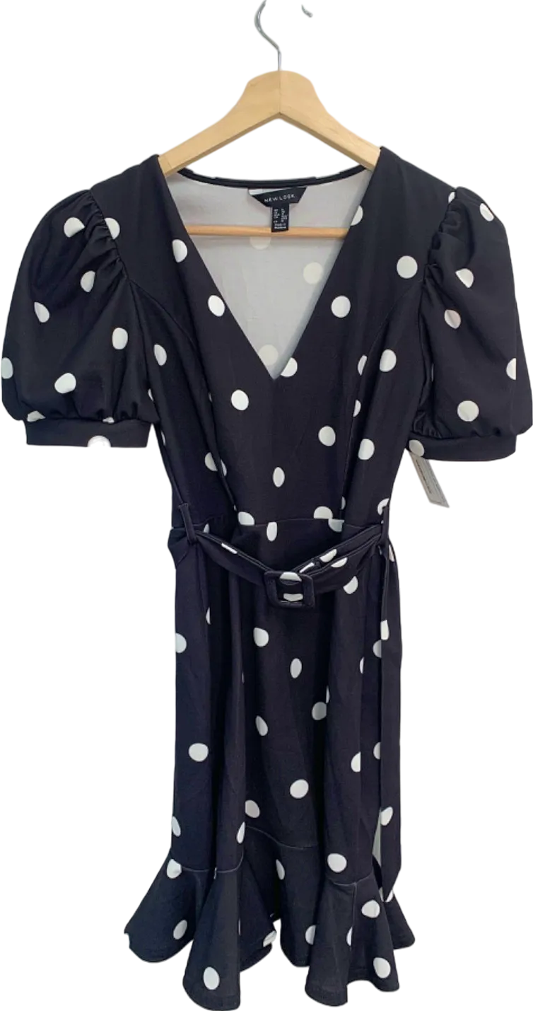 New Look Black and White Polka Dot Puff Sleeve Dress UK 8