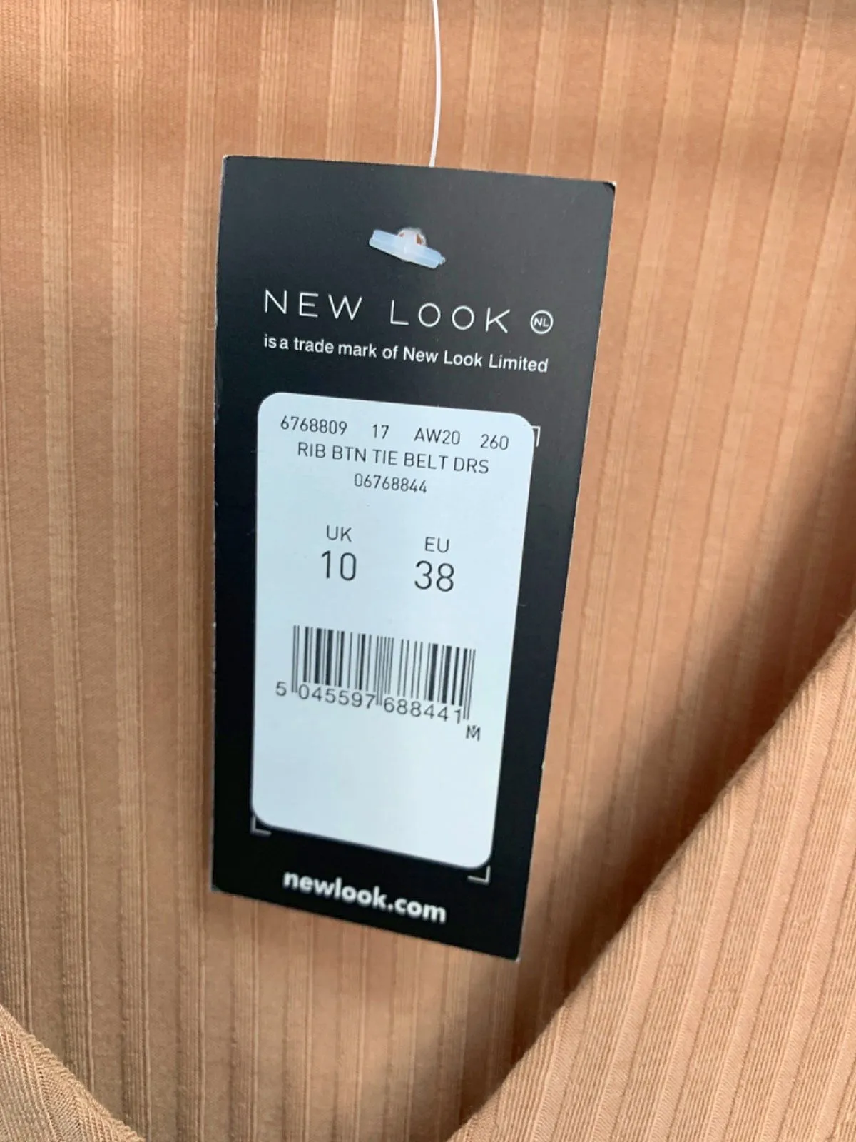 New Look Camel Rib Button Tie Belt Dress UK 10