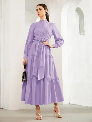 New SHEIN Cross Wrap Front Tiered Hem Belted Dress in Mauve Purple, Sz XXL! Rated 4.93 out of 5 stars! Fits True