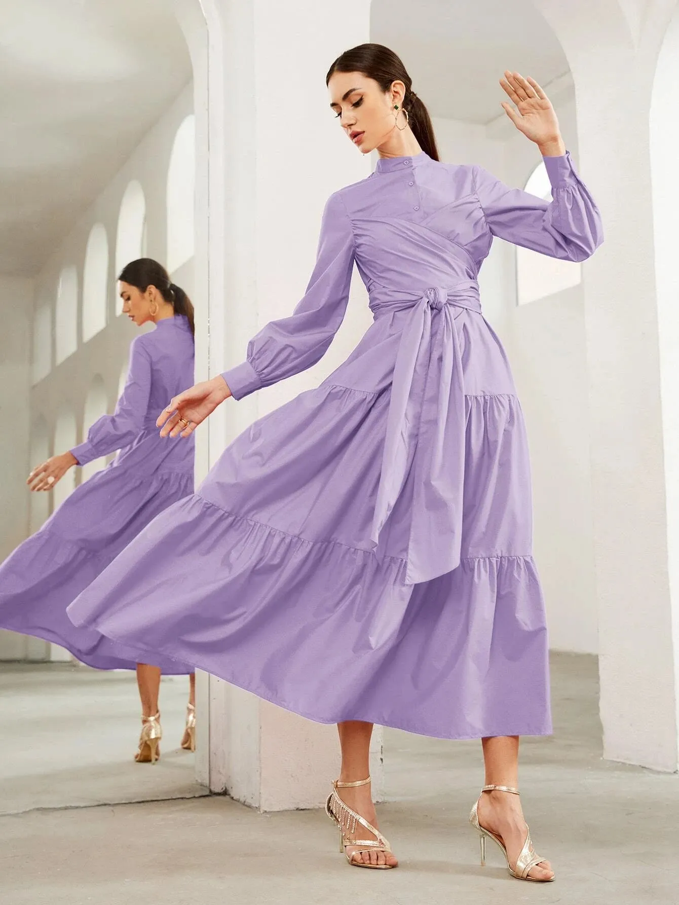 New SHEIN Cross Wrap Front Tiered Hem Belted Dress in Mauve Purple, Sz XXL! Rated 4.93 out of 5 stars! Fits True
