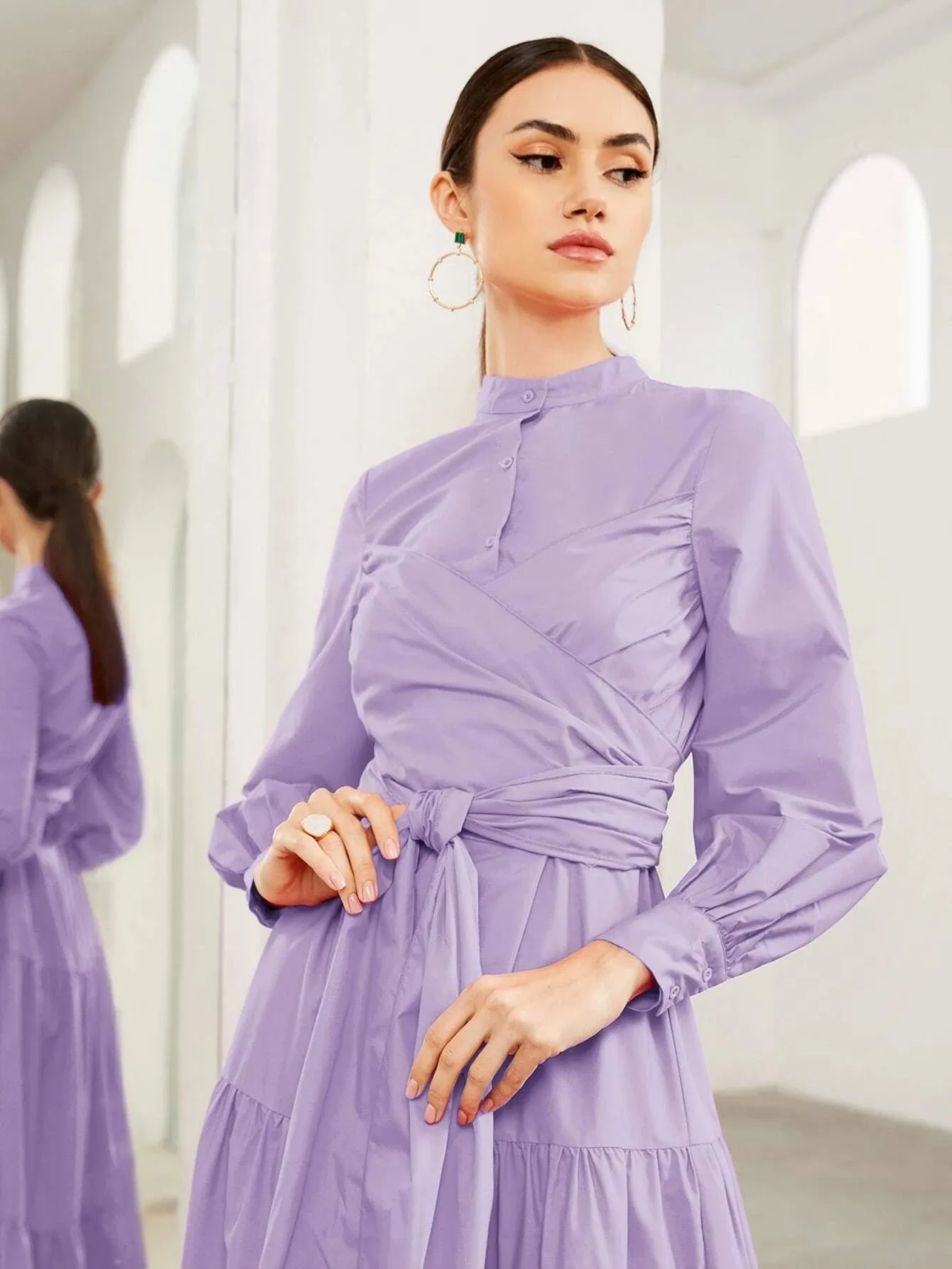 New SHEIN Cross Wrap Front Tiered Hem Belted Dress in Mauve Purple, Sz XXL! Rated 4.93 out of 5 stars! Fits True