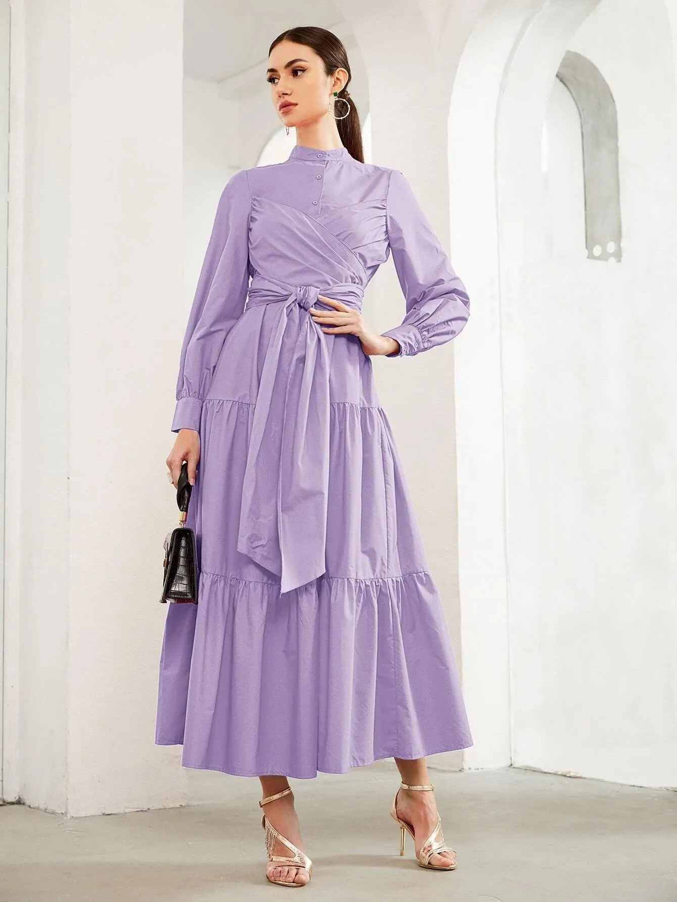 New SHEIN Cross Wrap Front Tiered Hem Belted Dress in Mauve Purple, Sz XXL! Rated 4.93 out of 5 stars! Fits True