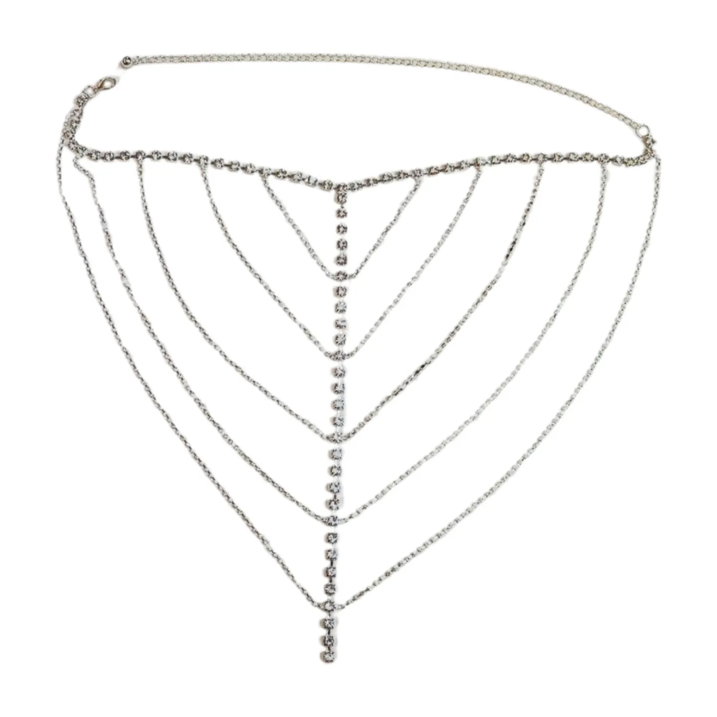New Women Silver Metal Chain Wave High Waist Belt Rhinestones Size S M