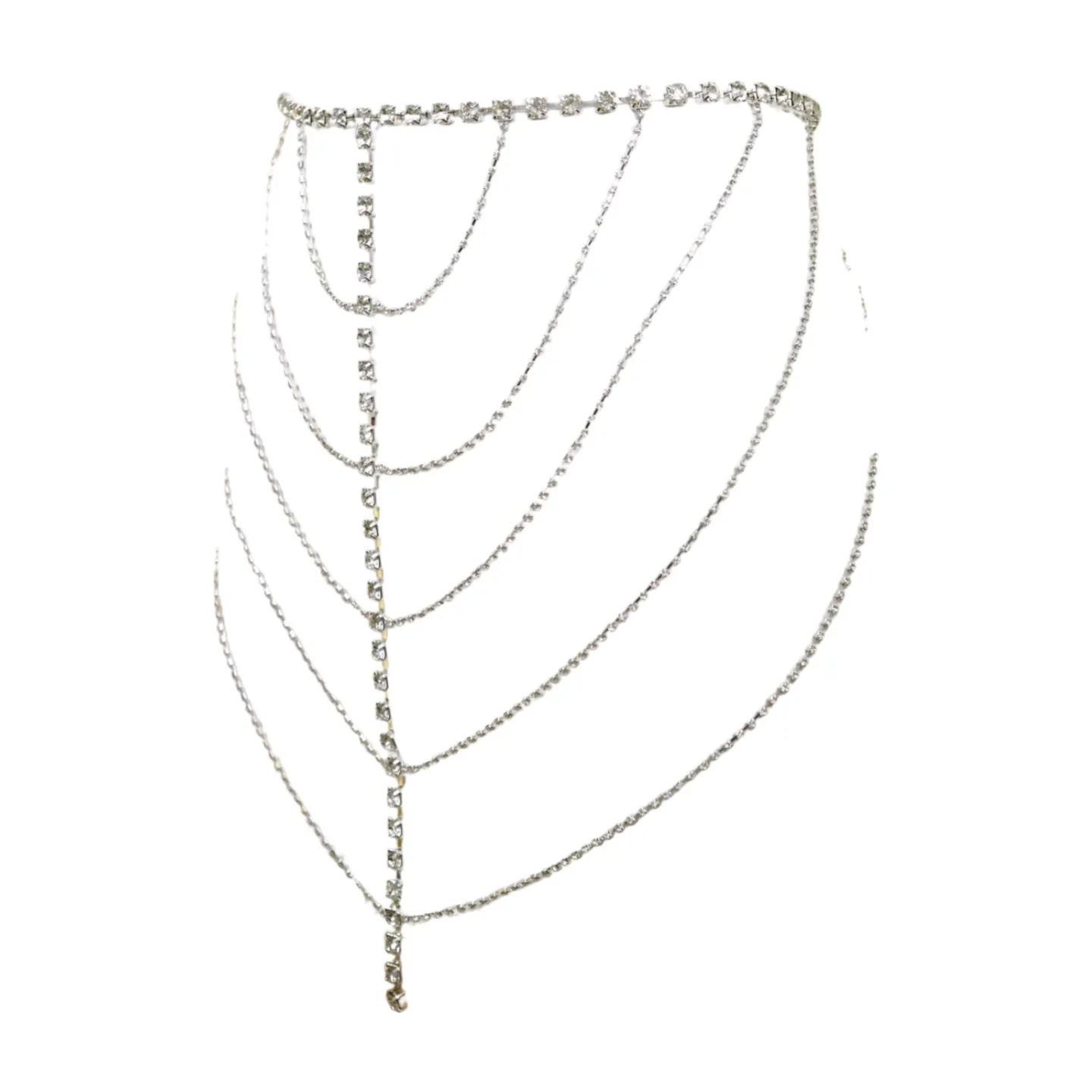 New Women Silver Metal Chain Wave High Waist Belt Rhinestones Size S M