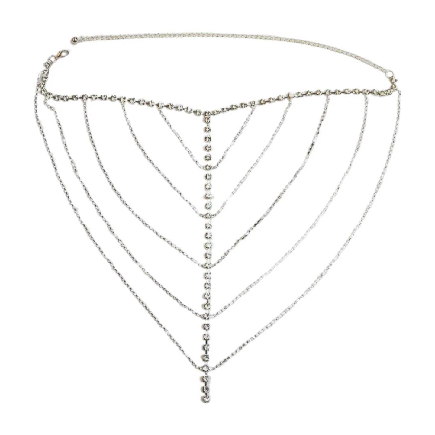 New Women Silver Metal Chain Wave High Waist Belt Rhinestones Size S M
