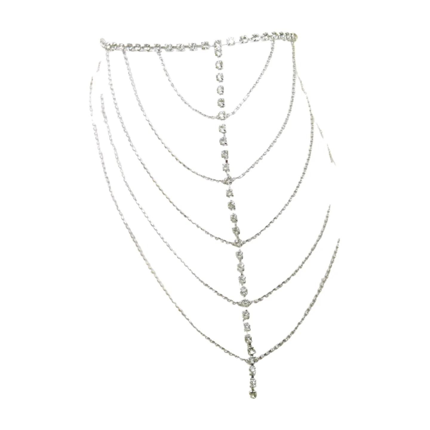 New Women Silver Metal Chain Wave High Waist Belt Rhinestones Size S M