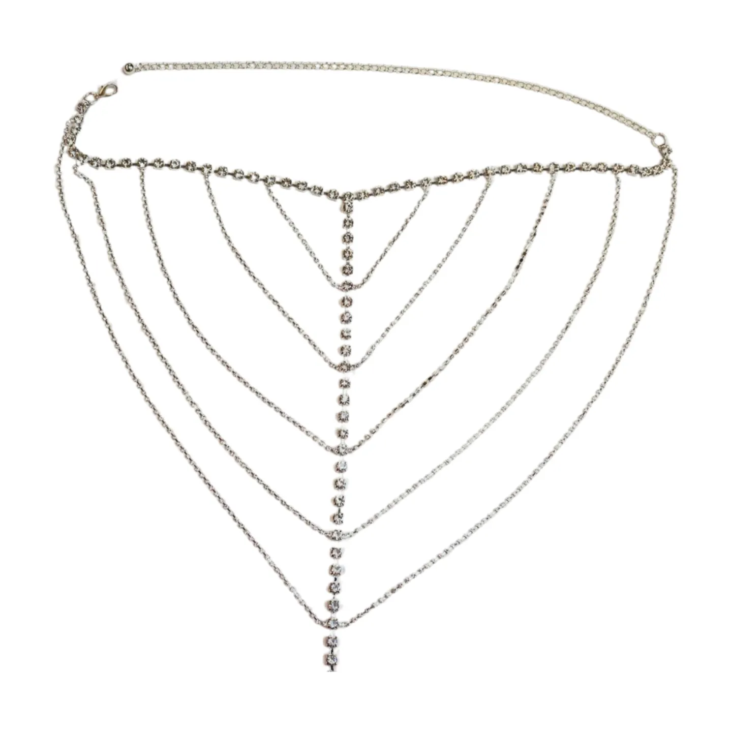 New Women Silver Metal Chain Wave High Waist Belt Rhinestones Size S M