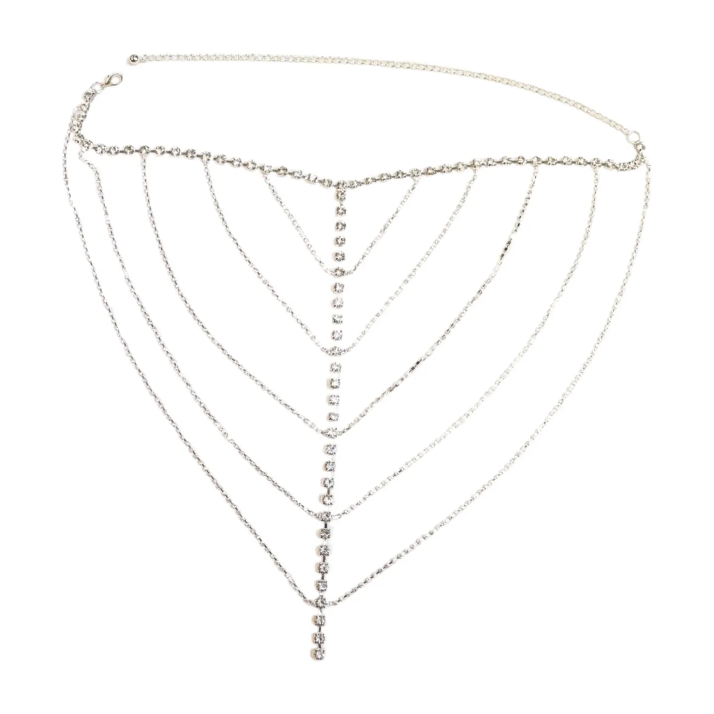 New Women Silver Metal Chain Wave High Waist Belt Rhinestones Size S M