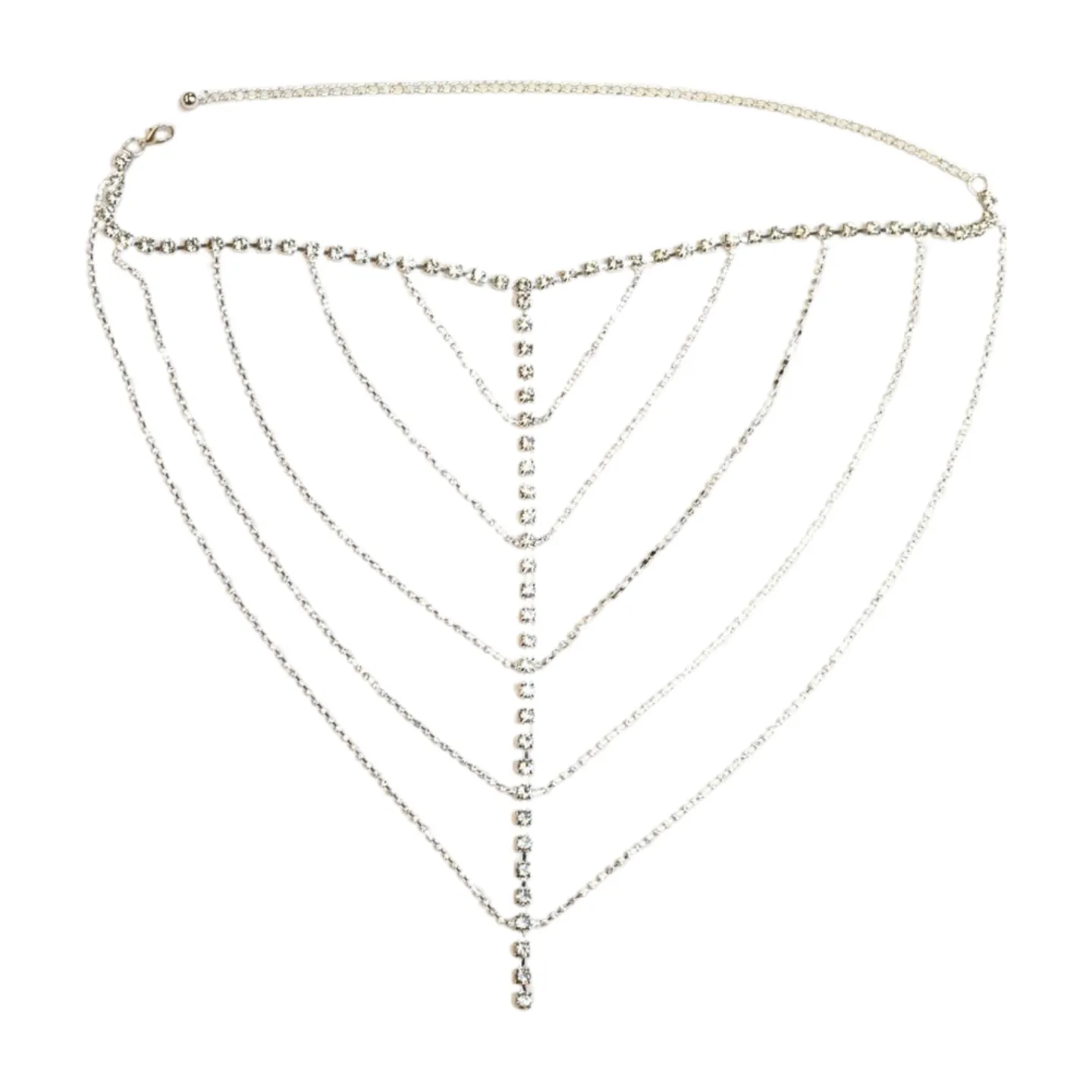 New Women Silver Metal Chain Wave High Waist Belt Rhinestones Size S M