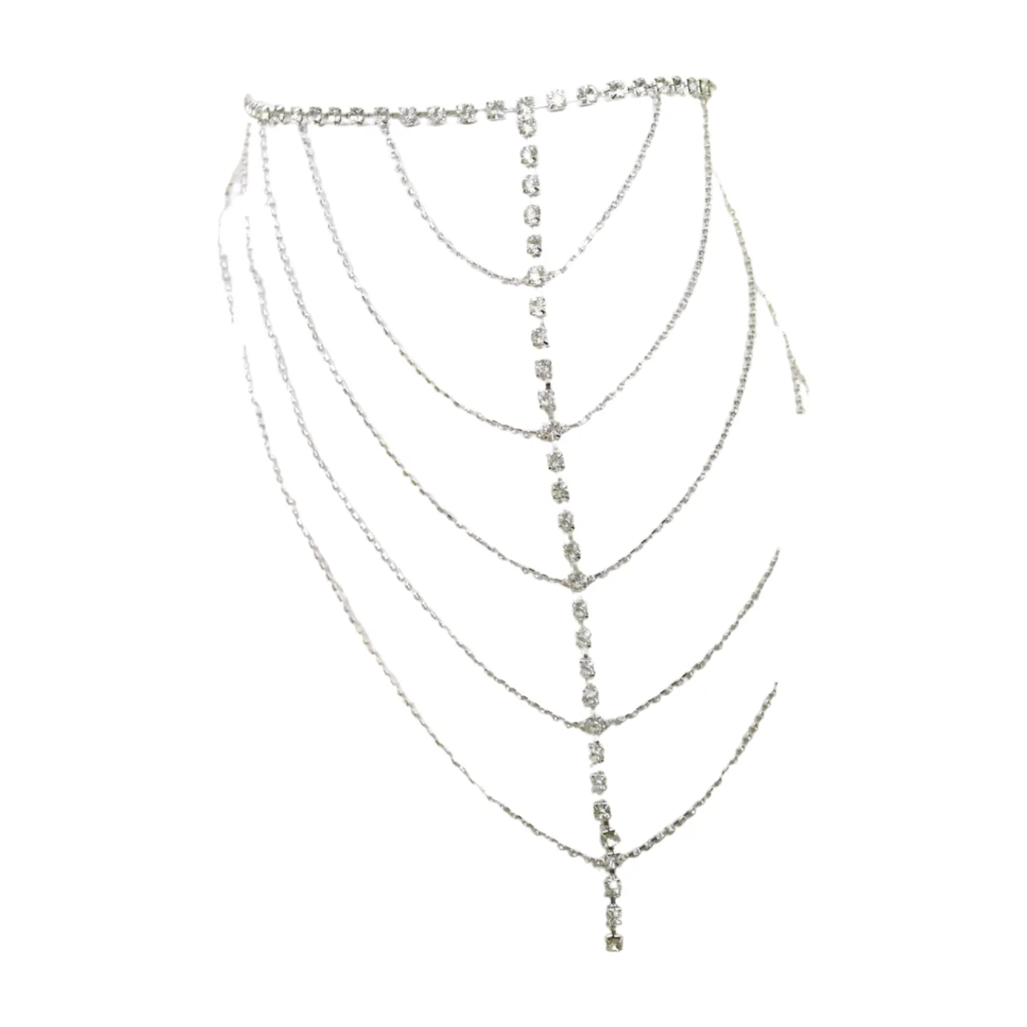 New Women Silver Metal Chain Wave High Waist Belt Rhinestones Size S M