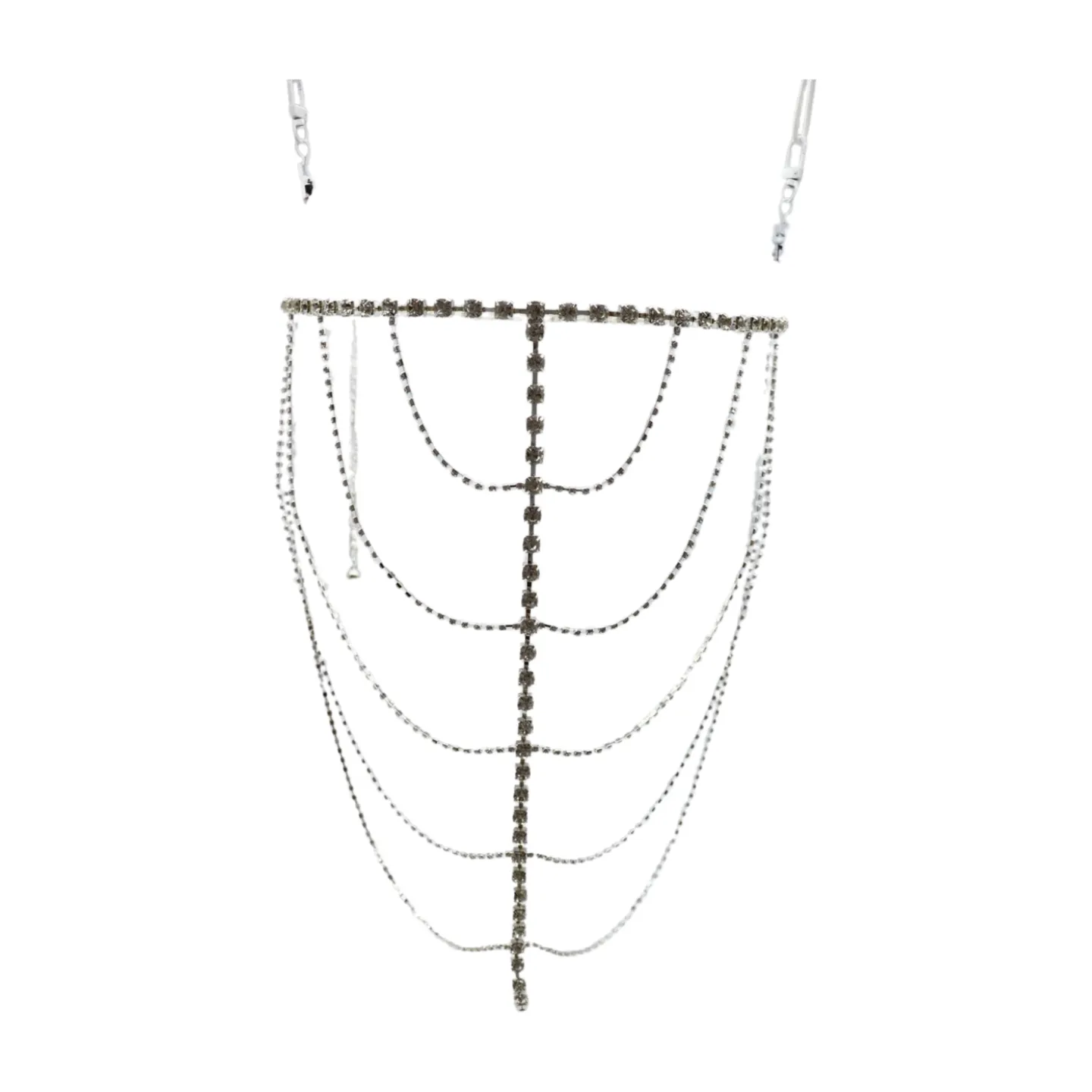 New Women Silver Metal Chain Wave High Waist Belt Rhinestones Size S M