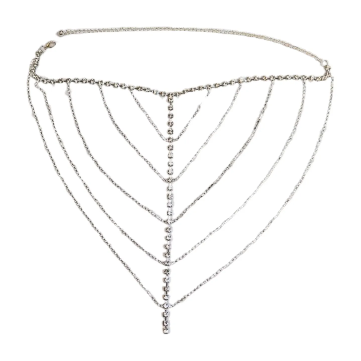 New Women Silver Metal Chain Wave High Waist Belt Rhinestones Size S M