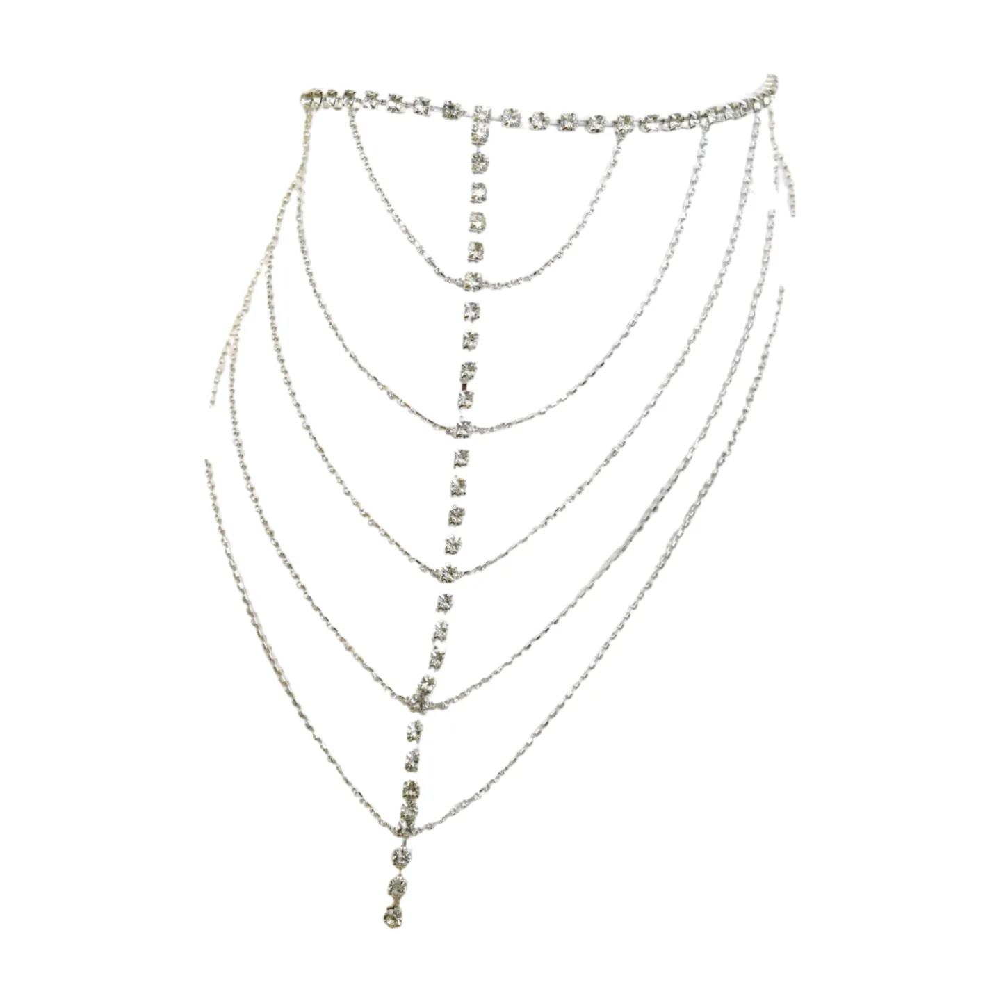 New Women Silver Metal Chain Wave High Waist Belt Rhinestones Size S M