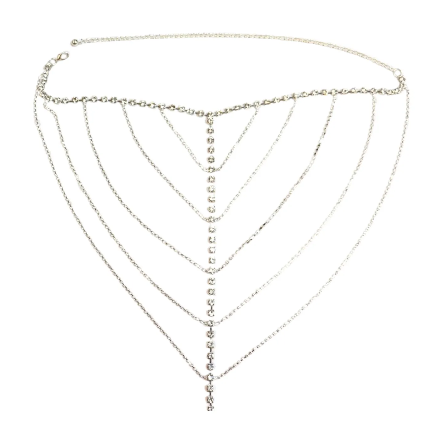 New Women Silver Metal Chain Wave High Waist Belt Rhinestones Size S M