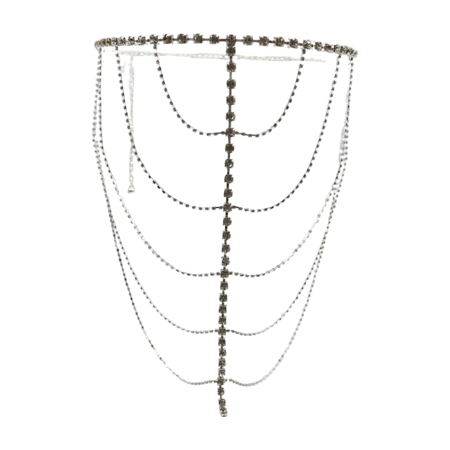New Women Silver Metal Chain Wave High Waist Belt Rhinestones Size S M
