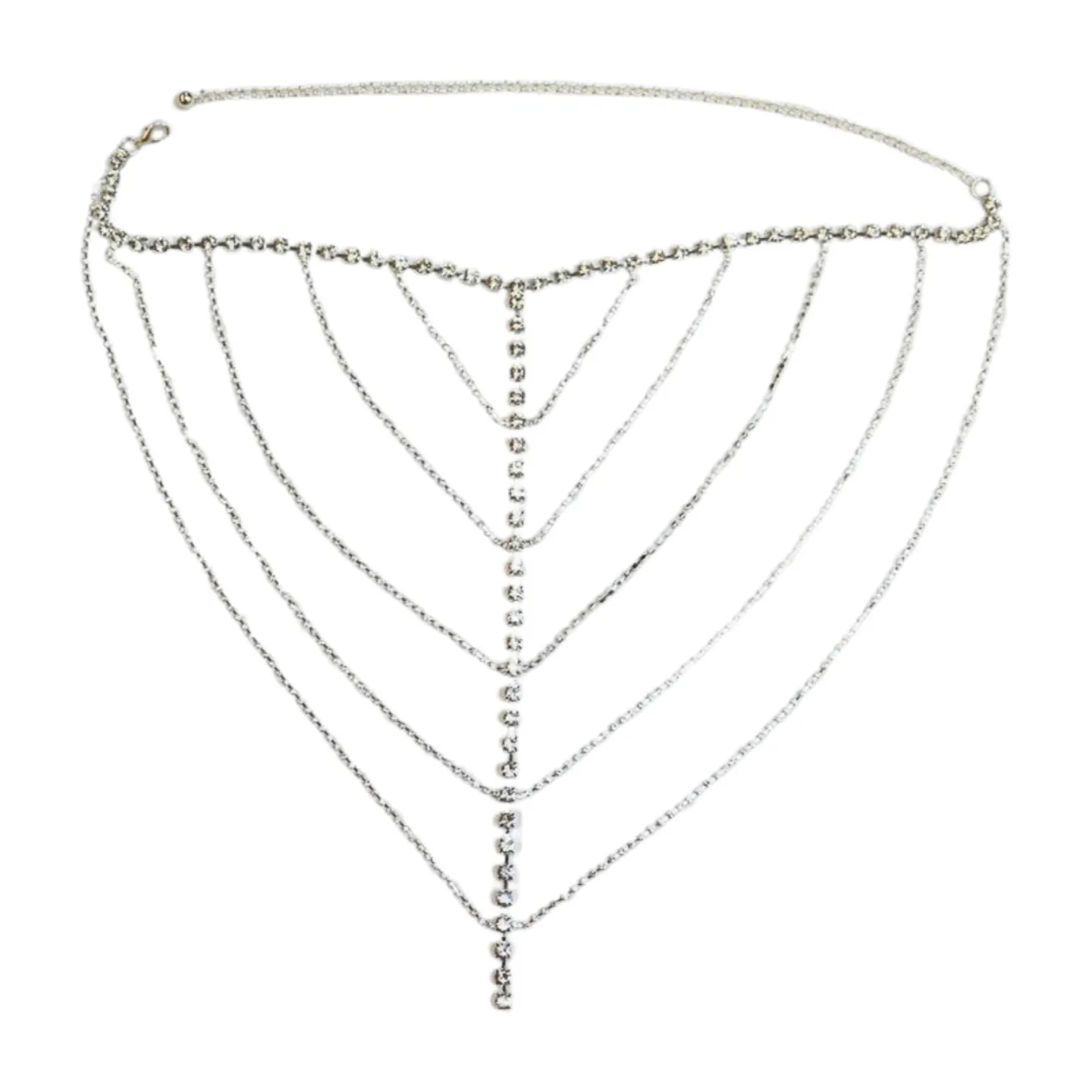 New Women Silver Metal Chain Wave High Waist Belt Rhinestones Size S M