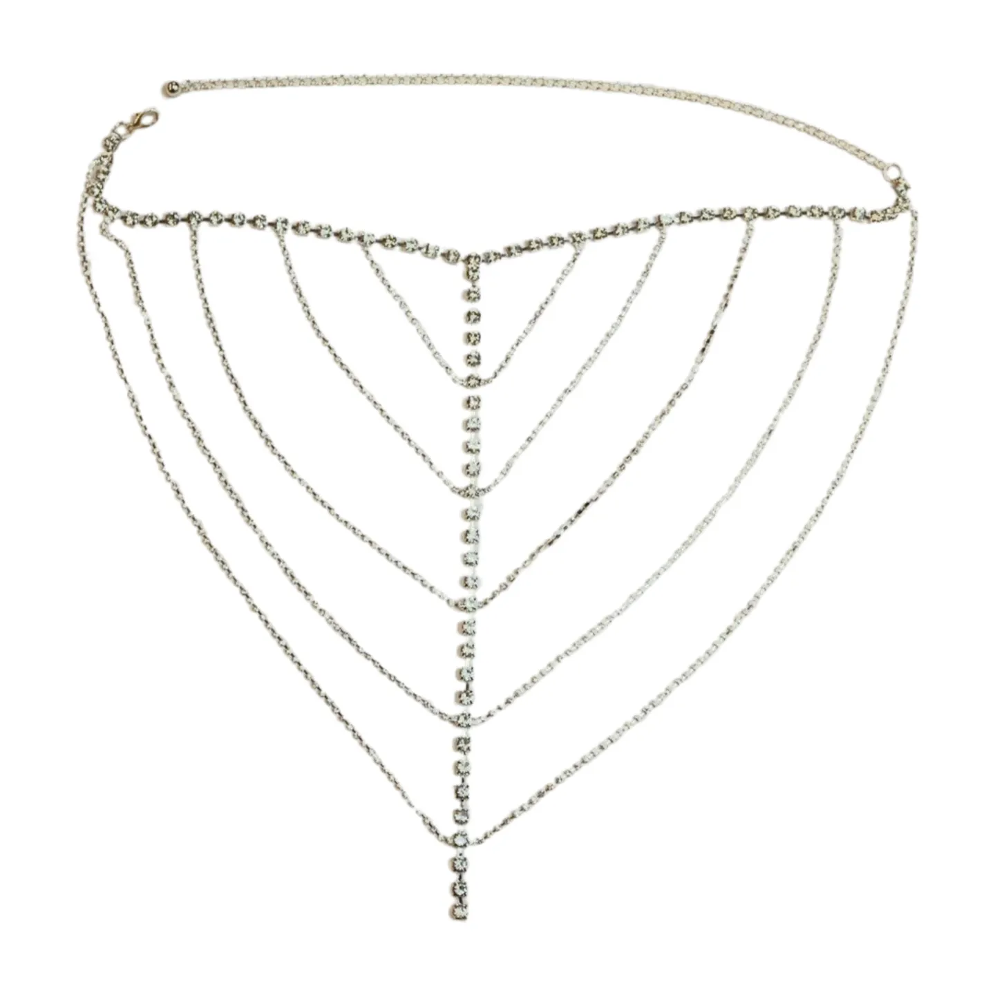 New Women Silver Metal Chain Wave High Waist Belt Rhinestones Size S M