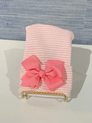Newborn Baby Hat {Hot Pink Striped Bow}
