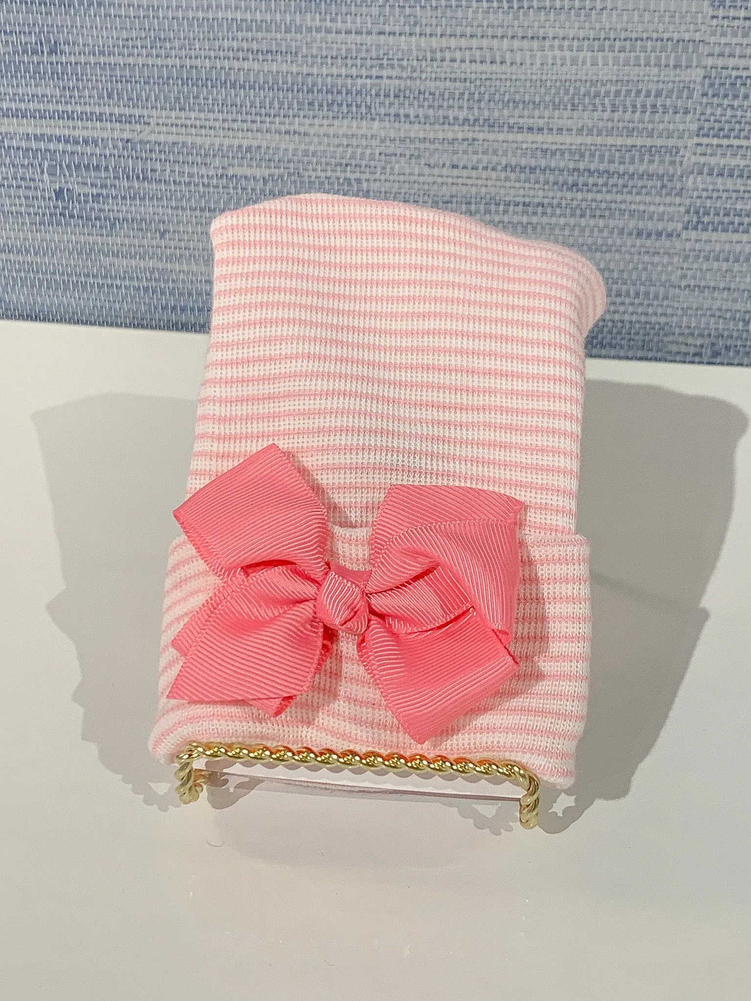 Newborn Baby Hat {Hot Pink Striped Bow}